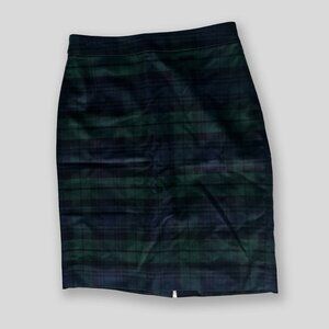 J. CREW Navy & Dark Green Wool-Blend Tartan Pencil Skirt Sz 00